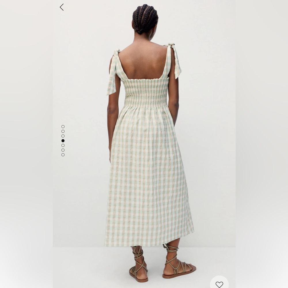 Mango Green and Cream Checkered Midi Dress - Picture 3 of 9